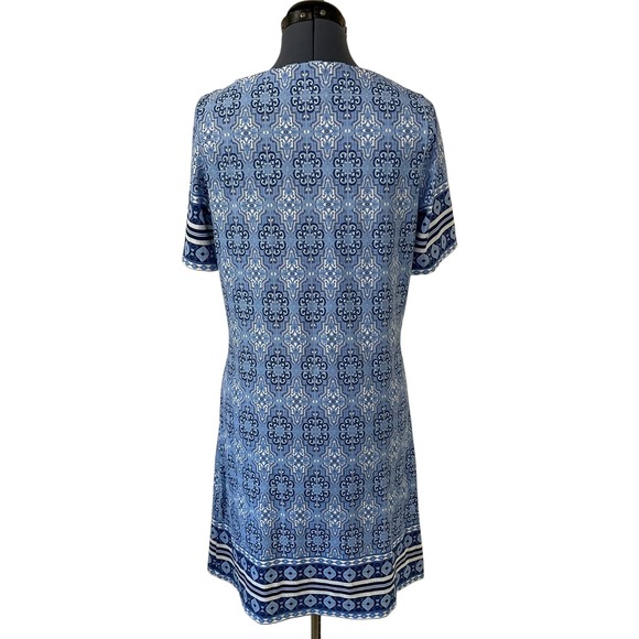 Cabana Life Blue White Tile Print UPF 50+ Shift Dress Beach Preppy Resortwear L - Picture 3 of 14